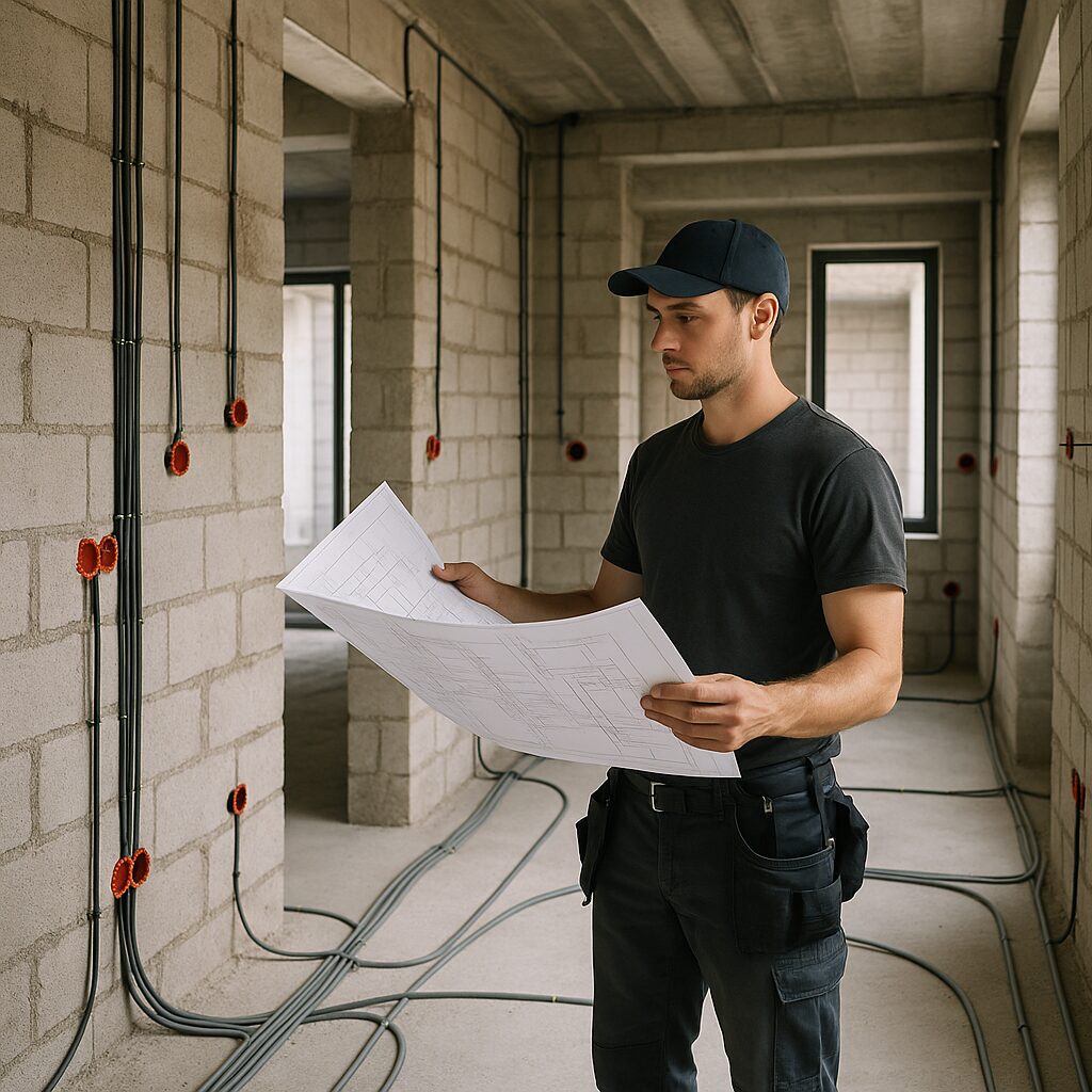 Montáž elektroinštalácie v novostavbe: plán zásuviek, okruhov a istenia – checklist pre investorov pred omietkami